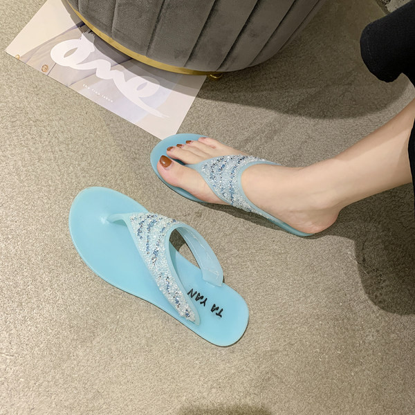 Ženske gumene papuče s perlicama - kroz prste