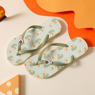 Ljetne ženske papuče s aplikacijom u boji i ravnim potplatom