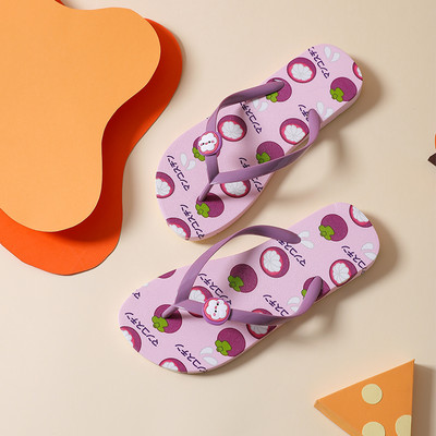 Ljetne ženske papuče s aplikacijom u boji i ravnim potplatom