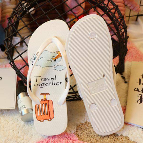 Ljetne ženske papuče s aplikacijom u boji i ravnim potplatom