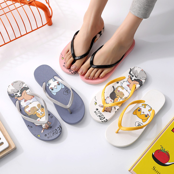 Ljetne ženske papuče s aplikacijom u boji i ravnim potplatom