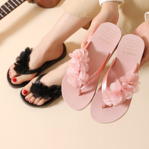 Flip-flops casual cu decor floral