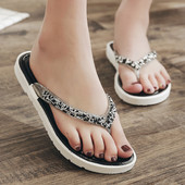 Papuci casual pe talpă plată cu decor cu margele