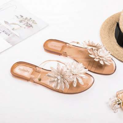 Γυναικείες casual παντόφλες μεταξύ των ποδιών με τρισδιάστατα στοιχεία λουλούδια και κορδέλα
