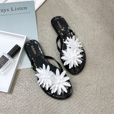 Γυναικείες casual παντόφλες μεταξύ των ποδιών με τρισδιάστατα στοιχεία λουλούδια και κορδέλα