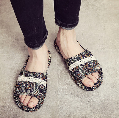 Papuci de vara de dama cu model floral si talpa plata