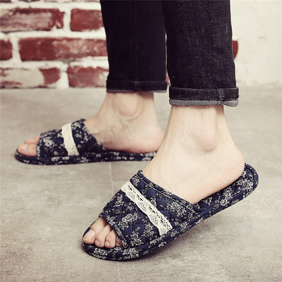 Papuci de vara de dama cu model floral si talpa plata