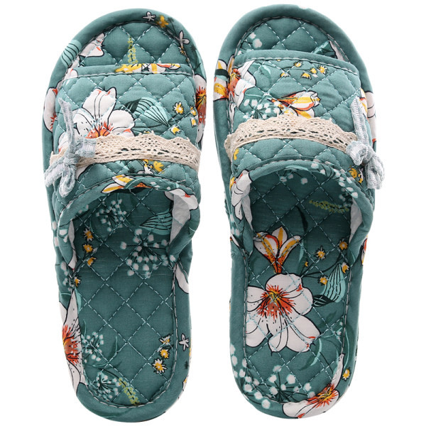 Papuci de vara de dama cu model floral si talpa plata