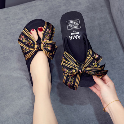 Γυναικείες casual παντόφλες με υφασμάτινη κορδέλα και πλατφόρμα