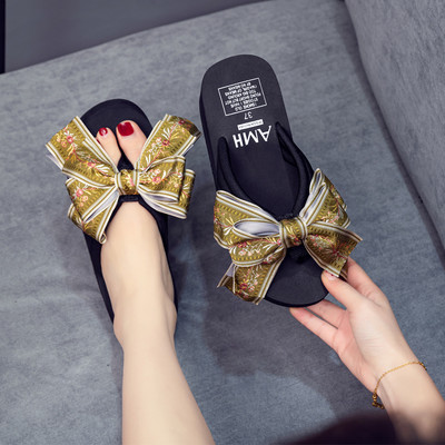 Γυναικείες casual παντόφλες με υφασμάτινη κορδέλα και πλατφόρμα