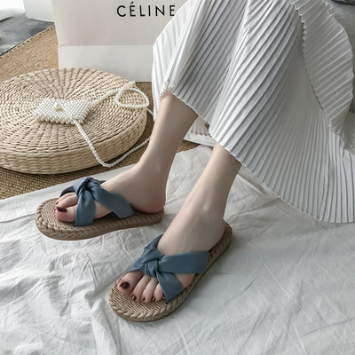 Papuci casual dama cu bretele impletite - talpa plata