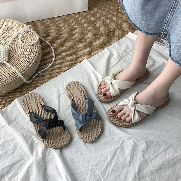 Papuci casual dama cu bretele impletite - talpa plata