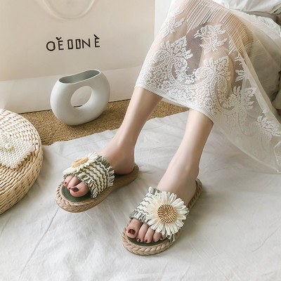 Papuci casual de dama cu margareta si talpa plata