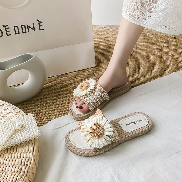 Papuci casual de dama cu margareta si talpa plata