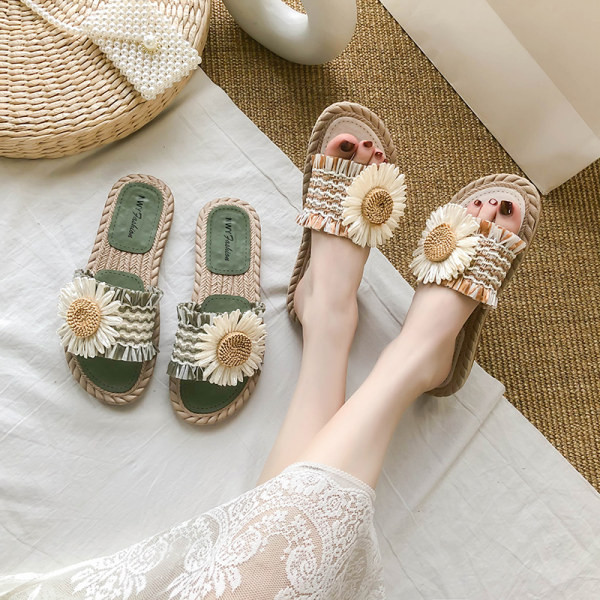 Papuci casual de dama cu margareta si talpa plata