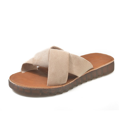 Papuci casual cu bretele incrucisate din piele intoarsa ecologica