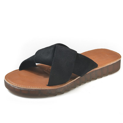 Papuci casual cu bretele incrucisate din piele intoarsa ecologica