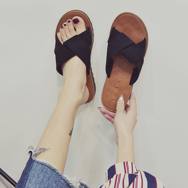 Papuci casual cu bretele incrucisate din piele intoarsa ecologica