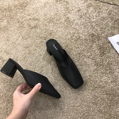 Έκο δερμάτινες παντόφλες μοντέρνες γυναικείες  με τακούνι-4 cm