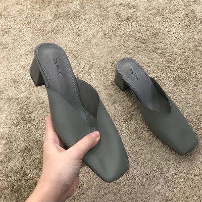 Έκο δερμάτινες παντόφλες μοντέρνες γυναικείες  με τακούνι-4 cm