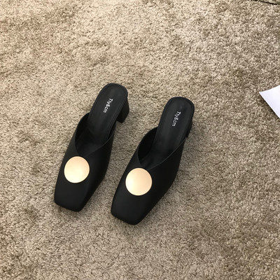 Έκο δερμάτινες παντόφλες μοντέρνες γυναικείες  με τακούνι-4 cm