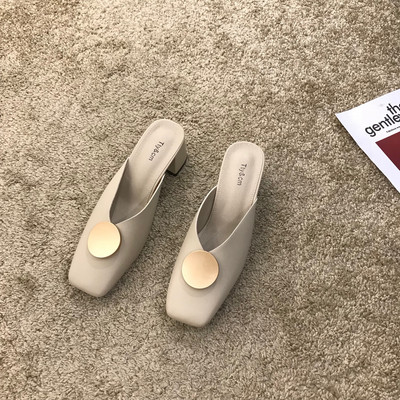 Έκο δερμάτινες παντόφλες μοντέρνες γυναικείες  με τακούνι-4 cm