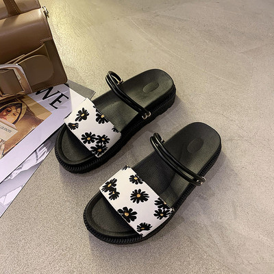 Ženske papuče s platformom i cvjetnim uzorkom