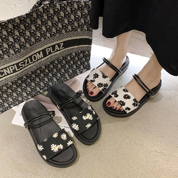 Ženske papuče s platformom i cvjetnim uzorkom