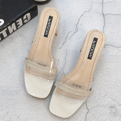 Νέο μοντέλο γυναικείες καθημερινές παντόφλες με λουράκια σιλικόνης και τετράγωνο τακούνι