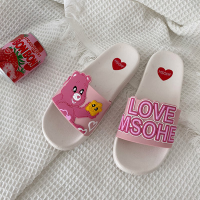 Γυναικείες λαστιχένιες παντόφλες με αρκουδάκι και επίπεδη σόλα