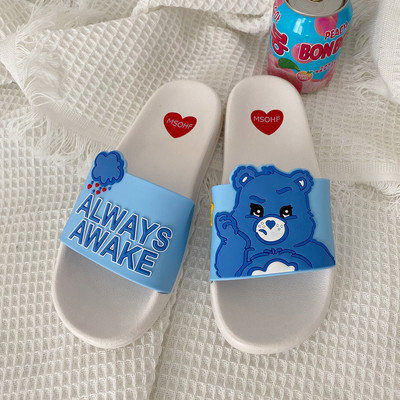 Γυναικείες λαστιχένιες παντόφλες με αρκουδάκι και επίπεδη σόλα