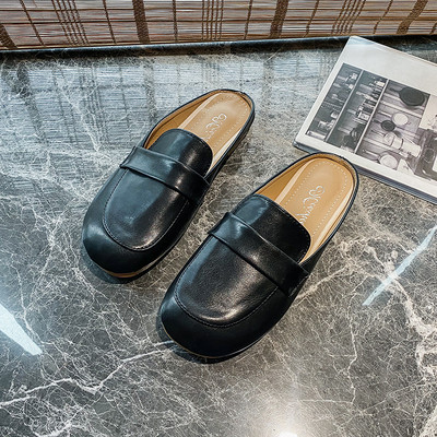 Παντόφλες casual γυναίκες με επίπεδη δερμάτινη σόλα