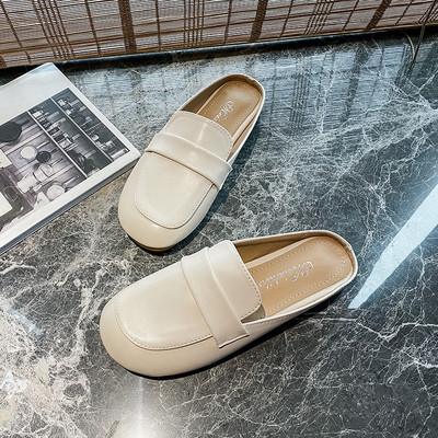 Παντόφλες casual γυναίκες με επίπεδη δερμάτινη σόλα