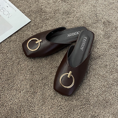 Ženske casual papuče s metalnim elementom u bijeloj, crnoj i smeđoj boji