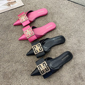 Novi model ženskih papuča na špic sa metalnom kopčom - roze i crne boje