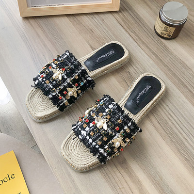 ležerne ženske papuče - s kamenčićima i ravnim potplatom