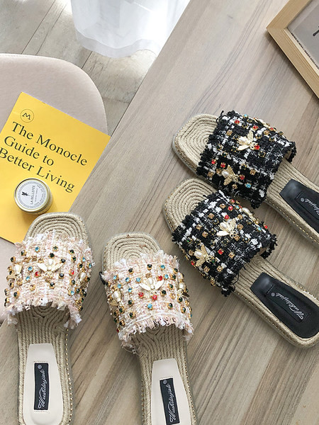 ležerne ženske papuče - s kamenčićima i ravnim potplatom