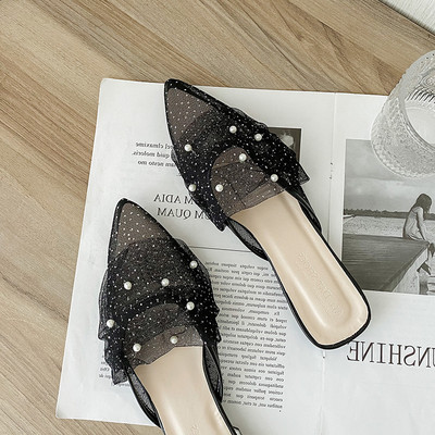 Καθημερινές γυναικείες παντόφλες με τούλι και πέρλες