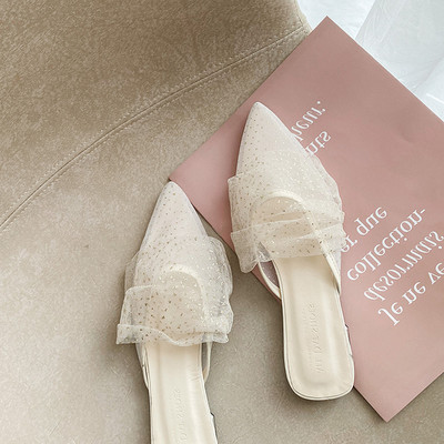 Καθημερινές γυναικείες παντόφλες με τούλι και πέρλες