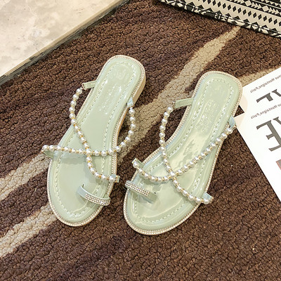 Γυναικείες casual παντόφλες με πέρλες και διακοσμητικές πέτρες