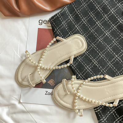 Γυναικείες casual παντόφλες με πέρλες και διακοσμητικές πέτρες