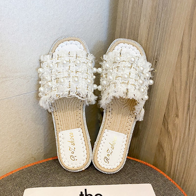 Moderne ženske papuče s perlama i ravnim potplatom