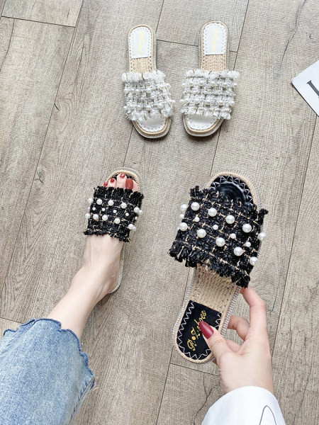 Moderne ženske papuče s perlama i ravnim potplatom