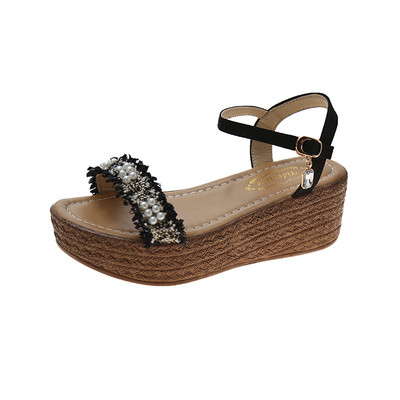 Casual  σανδάλια με υφασμάτινο λουράκι και πέρλες