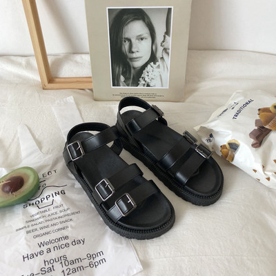 Μοντέρνα γυναικεία έκο δερμάτινα σανδάλια σε μαύρο χρώμα-τρία μοντέλα