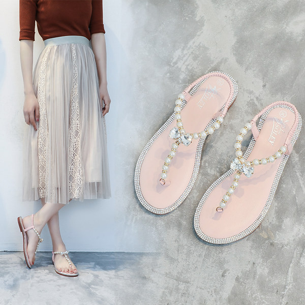 Ležerne ženske sandale sa kamenčićima i biserima u tri boje