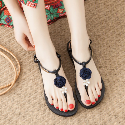 Γυναικεία casual σανδάλια με λουλούδια και πέρλες