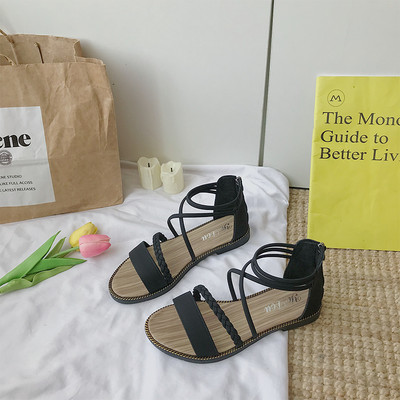 Ženske ležerne sandale od brušene kože s patentnim zatvaračem