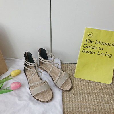 Ženske ležerne sandale od brušene kože s patentnim zatvaračem