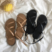 Ženske ležerne sandale od umjetne kože u crnoj i smeđoj boji